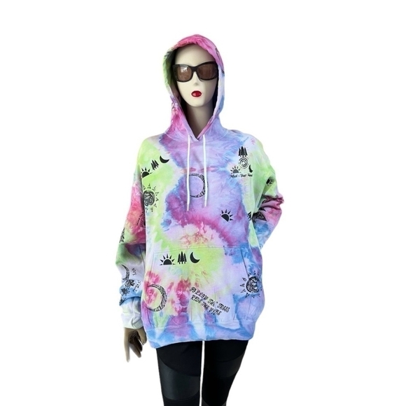 Women’s Hoodie Graffiti Tie Dye Jumper Hooded Sweater Multicolor Sweatshirt Top - Picture 4 of 9